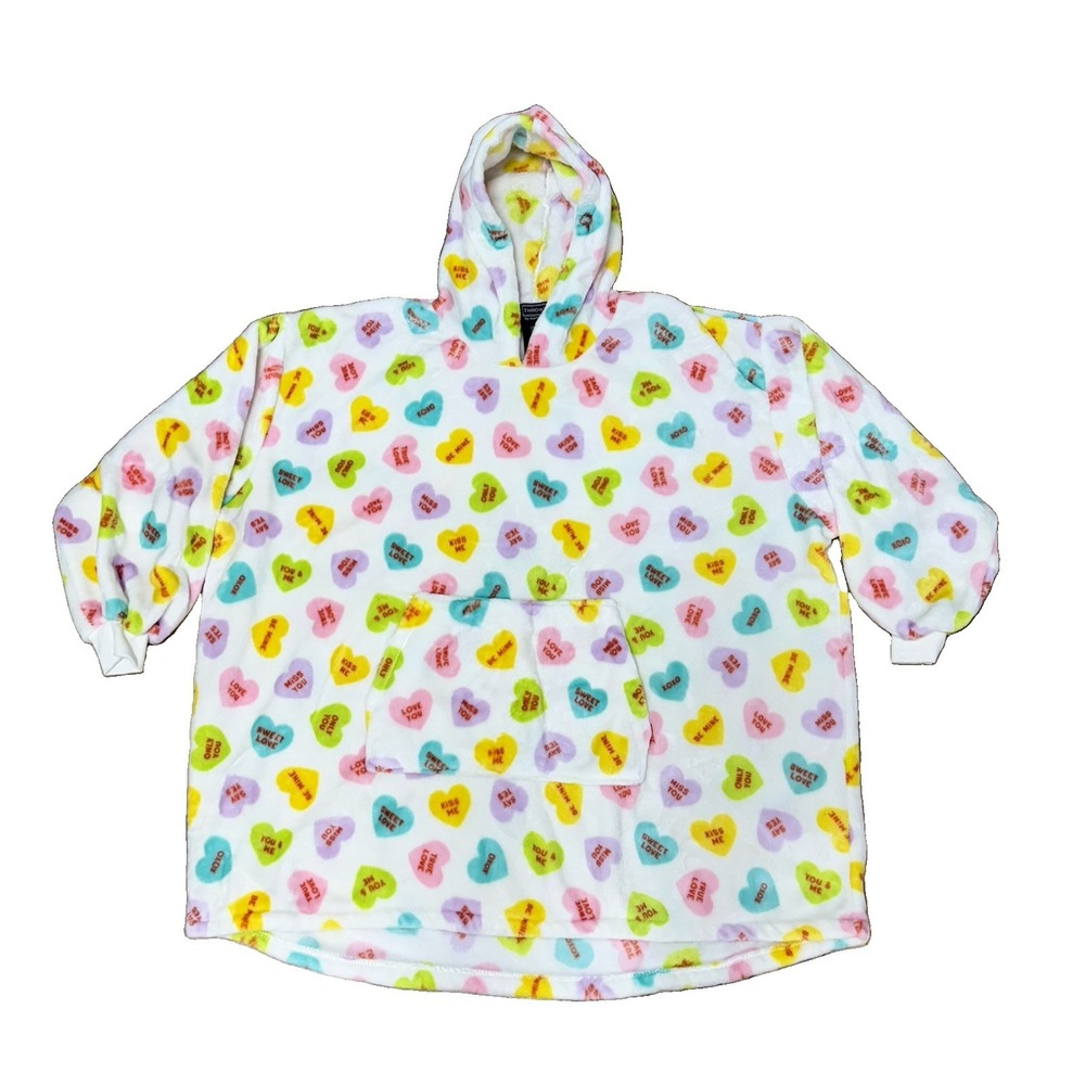 Throwzy Valentines Day Candy Hearts O/S Jr Marlo Lorenz Hoodie Poncho Lounge